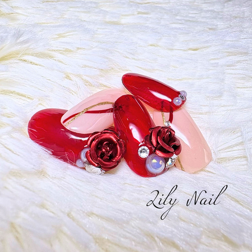 赤薔薇ネイルチップ ネイルチップ（つけ爪） Lily Nail 通販 19126096