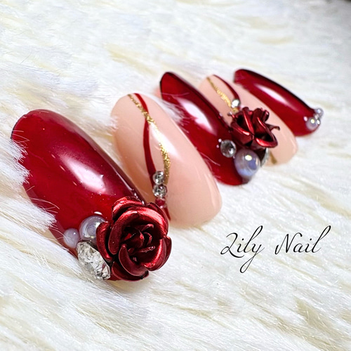 赤薔薇ネイルチップ ネイルチップ（つけ爪） Lily Nail 通販 19126096
