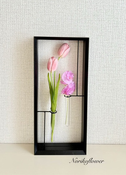 チューリップとスイートピー　モダン花器　セット　アーティフィシャルフラワー