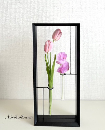 チューリップとスイートピー　モダン花器　セット　アーティフィシャルフラワー
