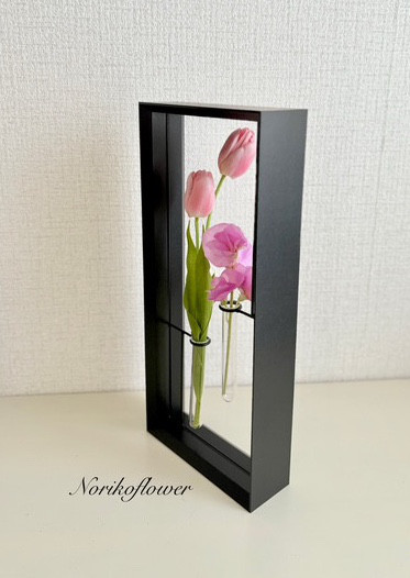 チューリップとスイートピー　モダン花器　セット　アーティフィシャルフラワー