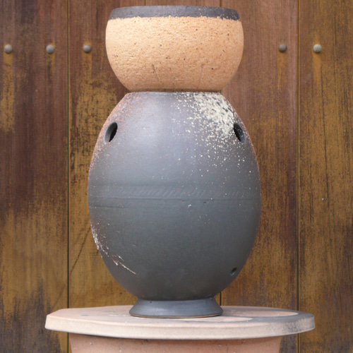 室内用] 信楽焼 陶製 水琴窟「小丸陶琴（黒化粧）」 その他インテリア