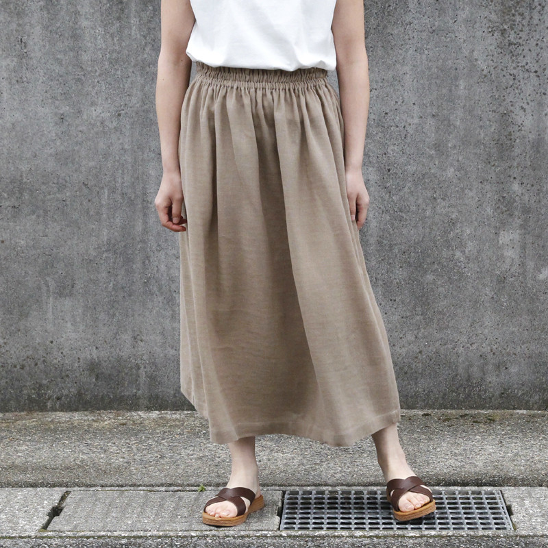 さらりと軽やか、リネンのナチュラルな風合い ハーフリネン ダブルガーゼ スカート（カフェオレ）春の超早割2026