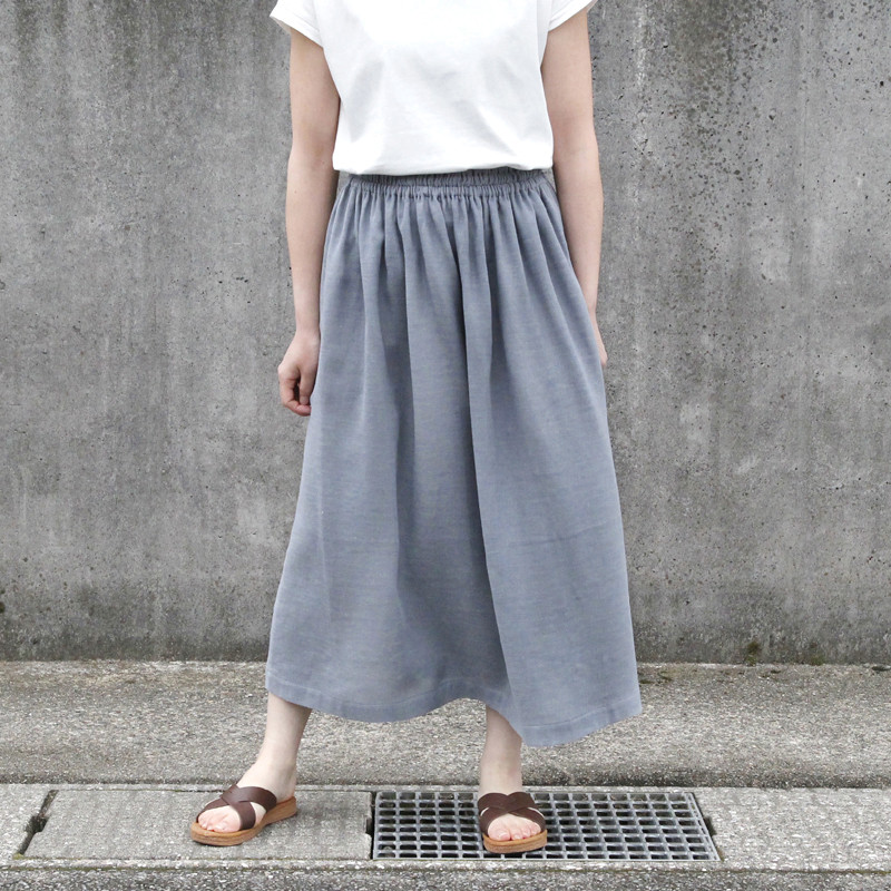 さらりと軽やか、リネンのナチュラルな風合い ハーフリネン ダブルガーゼ スカート（ブルーグレー）春の超早割2026