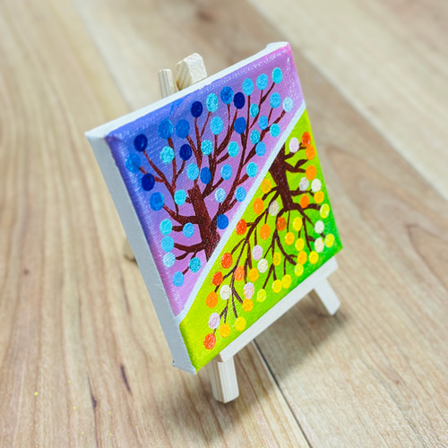 10cm】幸せの実 バイカラー キャンバスアート カラフル アクリル絵の具