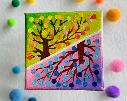 10cm】幸せの実 バイカラー キャンバスアート カラフル アクリル