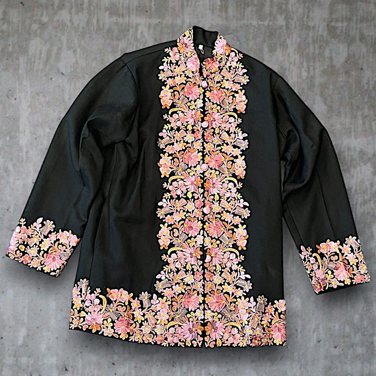 ブラウス カシミール シルク刺繍 高級 トップス メリノウール ジャケット 一点物 ハンドメイド 保温性 カシミヤ