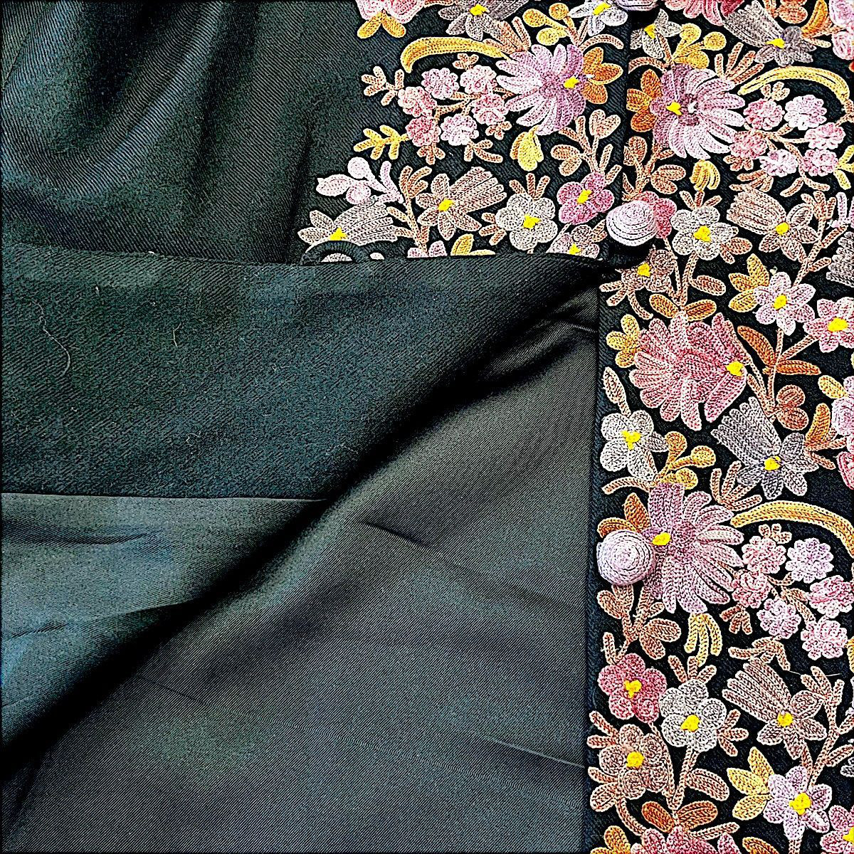 ブラウス カシミール シルク刺繍 高級 トップス メリノウール ジャケット 一点物 ハンドメイド 保温性 カシミヤ