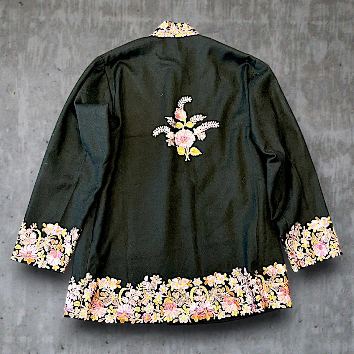 ブラウス カシミール シルク刺繍 高級 トップス メリノウール ジャケット 一点物 ハンドメイド 保温性 カシミヤ