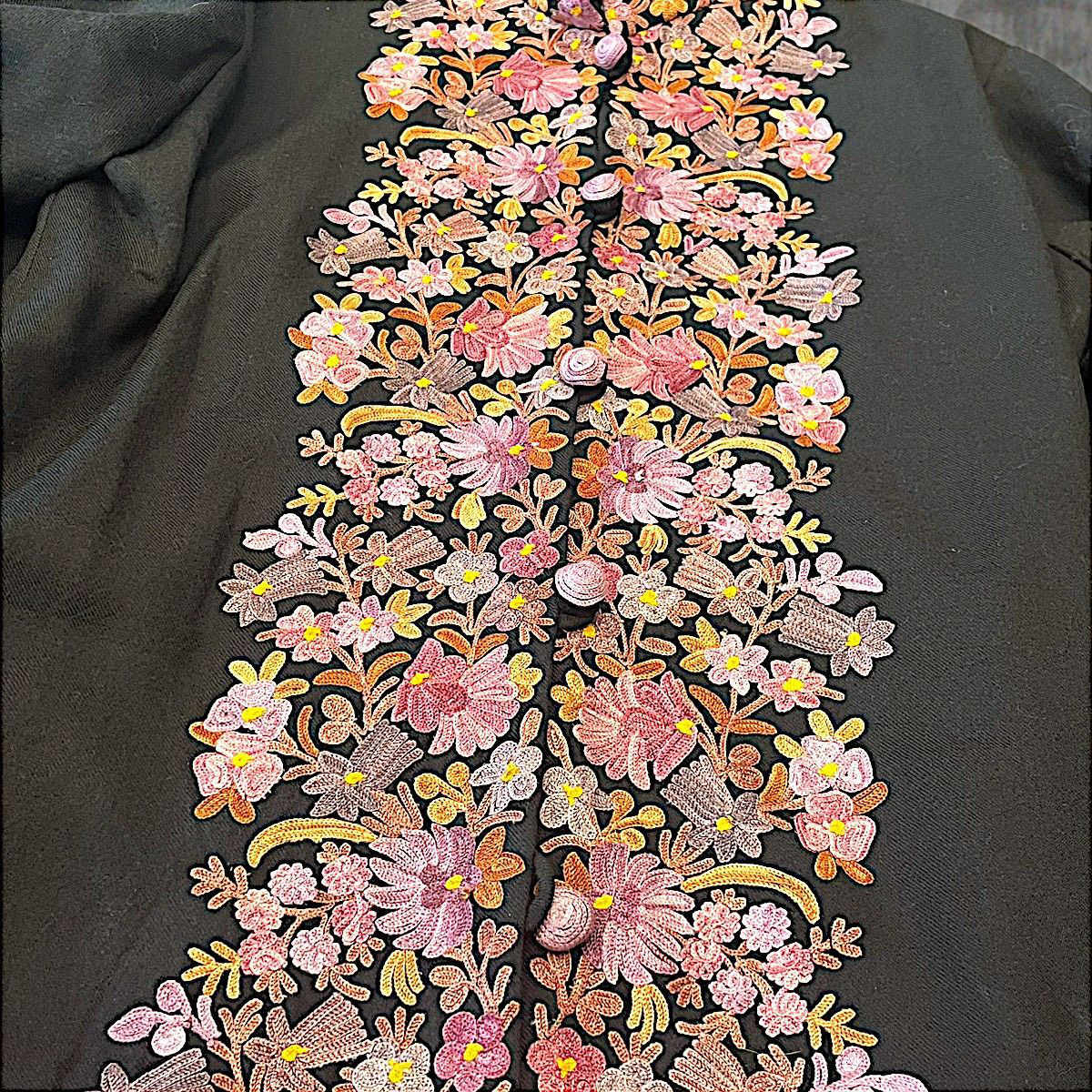 ブラウス カシミール シルク刺繍 高級 トップス メリノウール ジャケット 一点物 ハンドメイド 保温性 カシミヤ