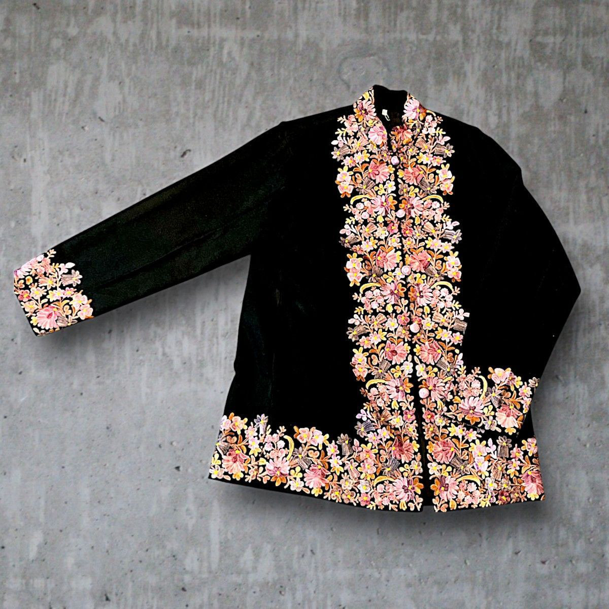 ブラウス カシミール シルク刺繍 高級 トップス メリノウール ジャケット 一点物 ハンドメイド 保温性 カシミヤ