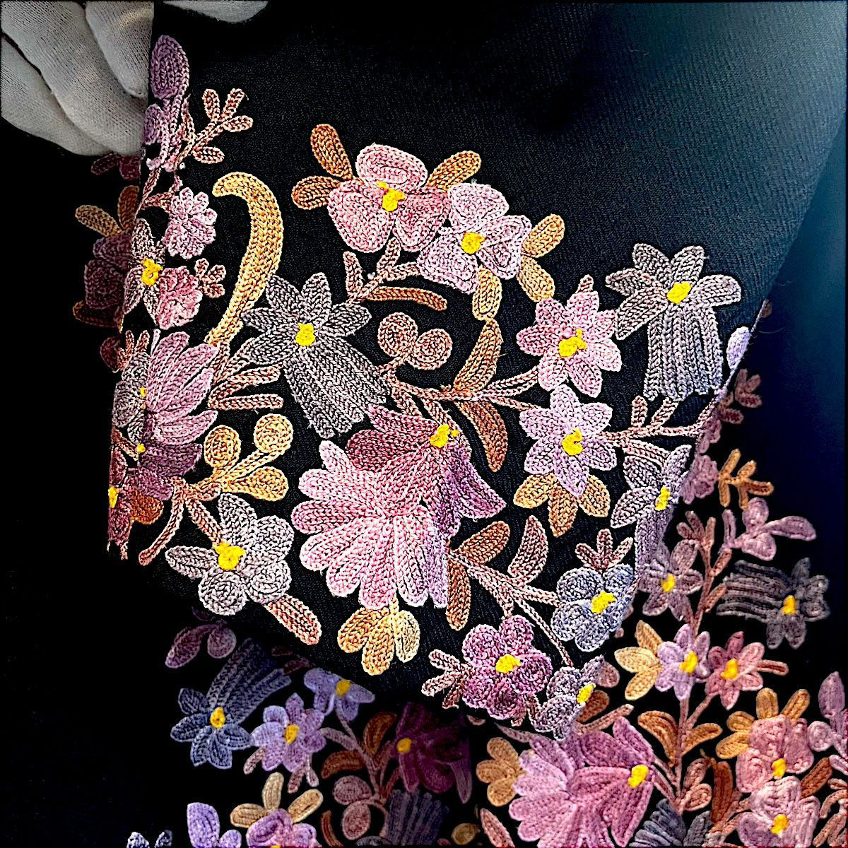 ブラウス カシミール シルク刺繍 高級 トップス メリノウール ジャケット 一点物 ハンドメイド 保温性 カシミヤ