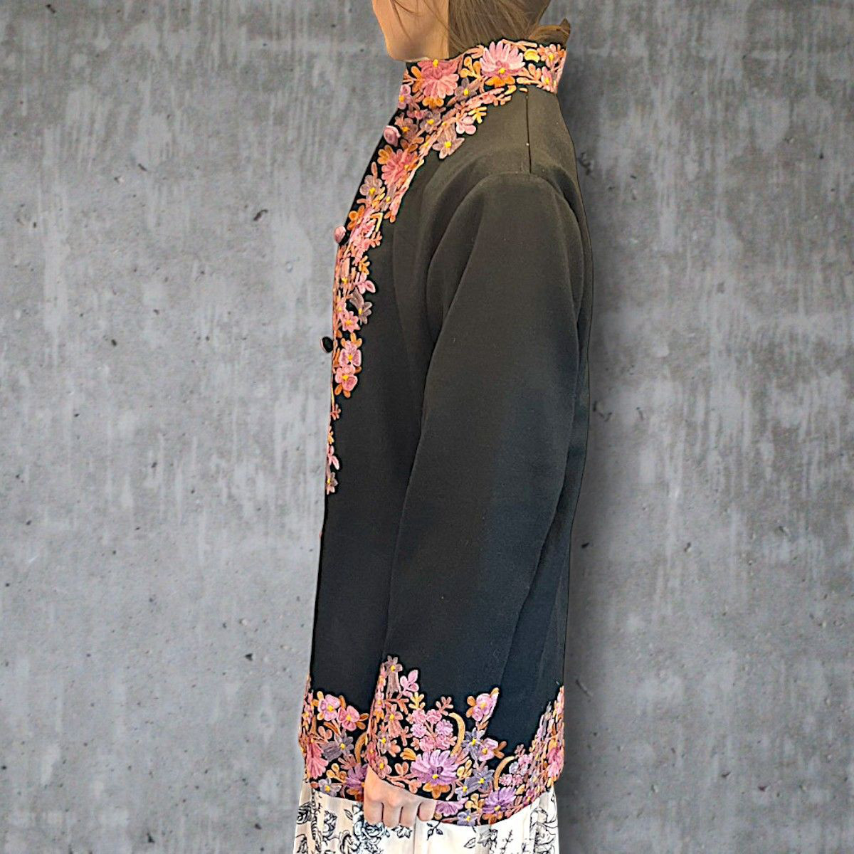 ブラウス カシミール シルク刺繍 高級 トップス メリノウール ジャケット 一点物 ハンドメイド 保温性 カシミヤ