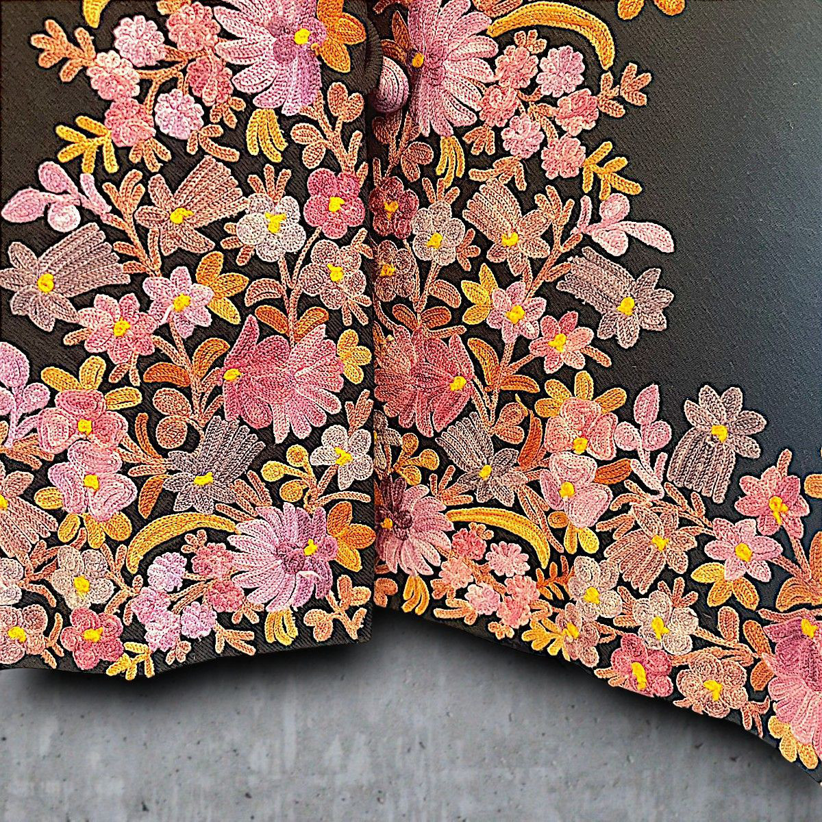 ブラウス カシミール シルク刺繍 高級 トップス メリノウール ジャケット 一点物 ハンドメイド 保温性 カシミヤ