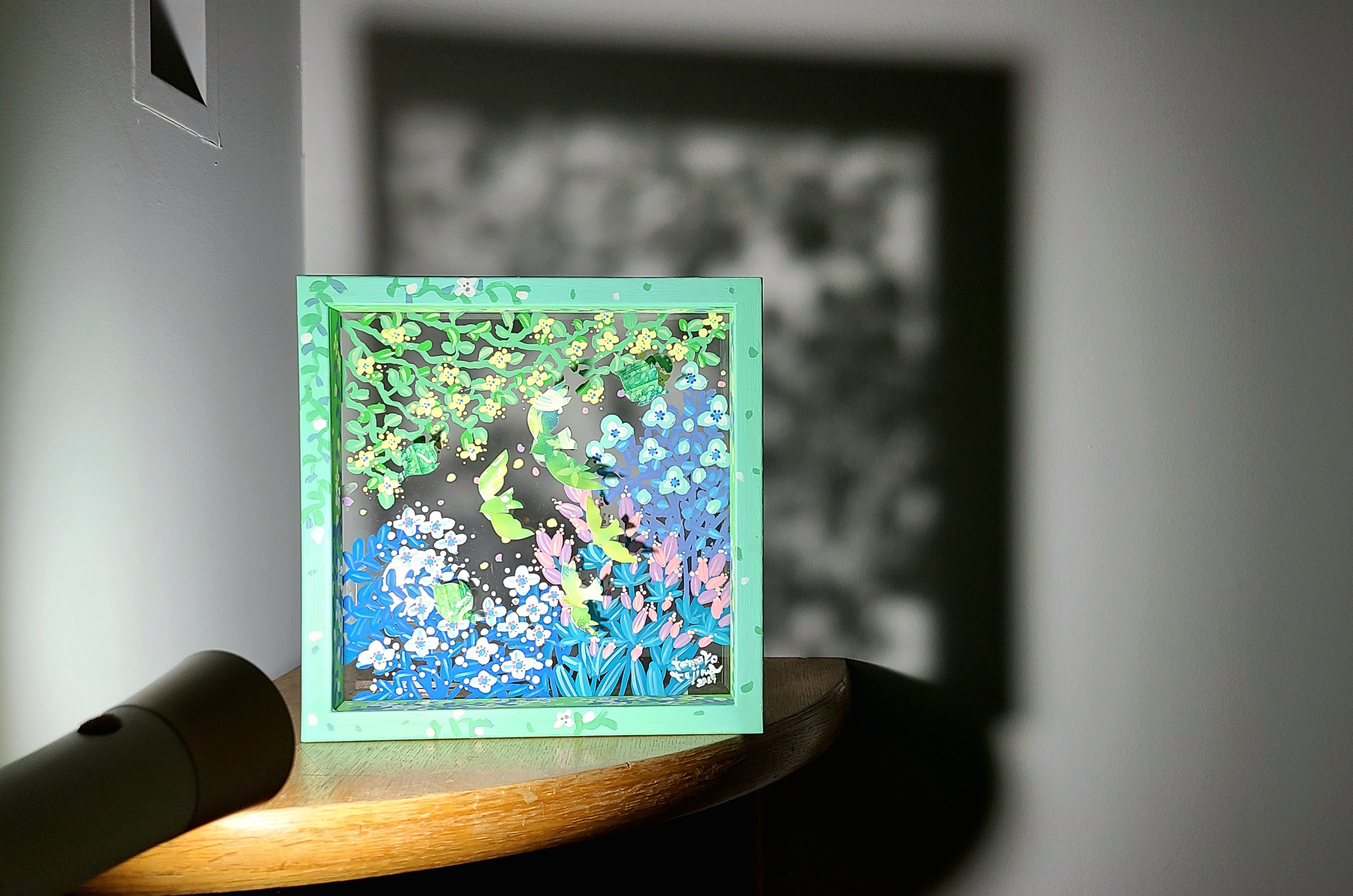 【受注生産/透明アート原画】花庭散歩~ブラウン×蝶々~　クリアBOX　22cm