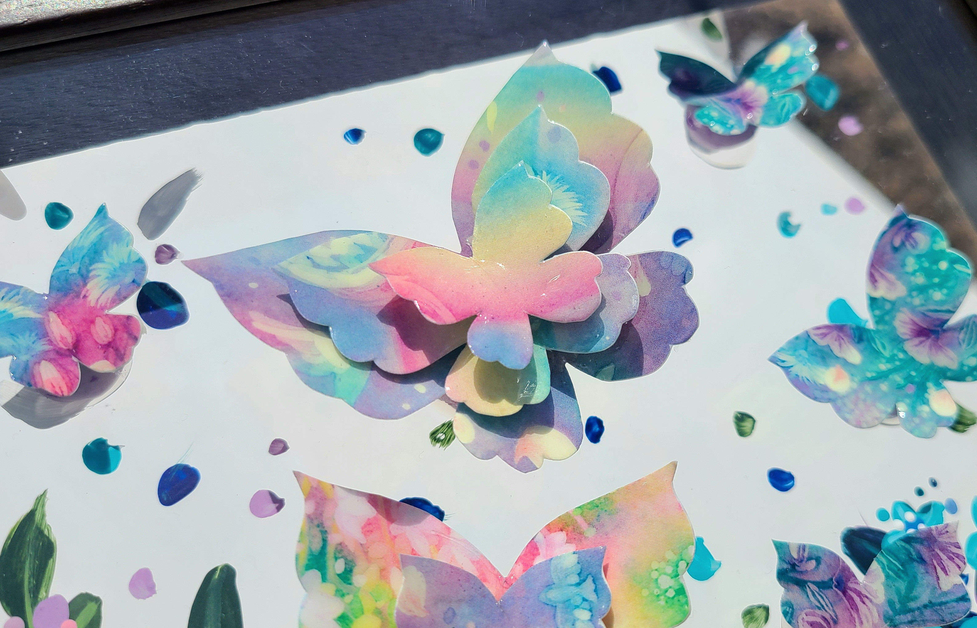 【受注生産/透明アート原画】花庭散歩~ブラウン×蝶々~　クリアBOX　22cm