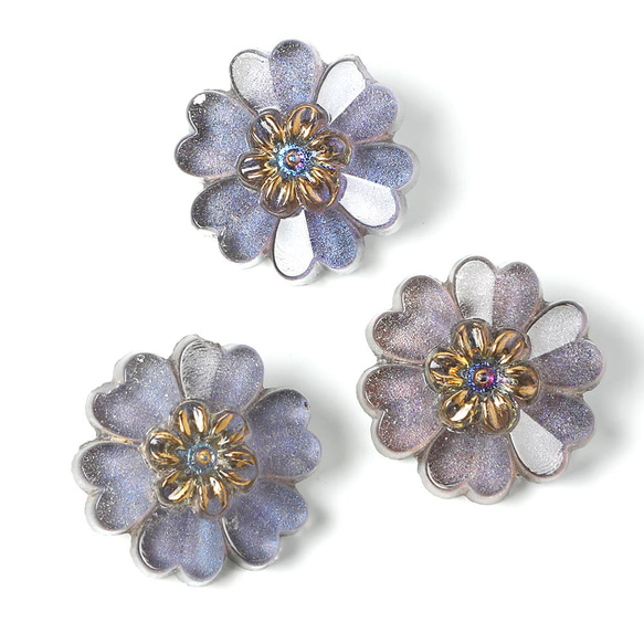 2.2cm シャビー・パープル  お花のガラスボタン 2枚目の画像