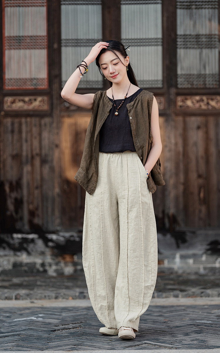 レディース　麻ワイドパンツ 美品　45R