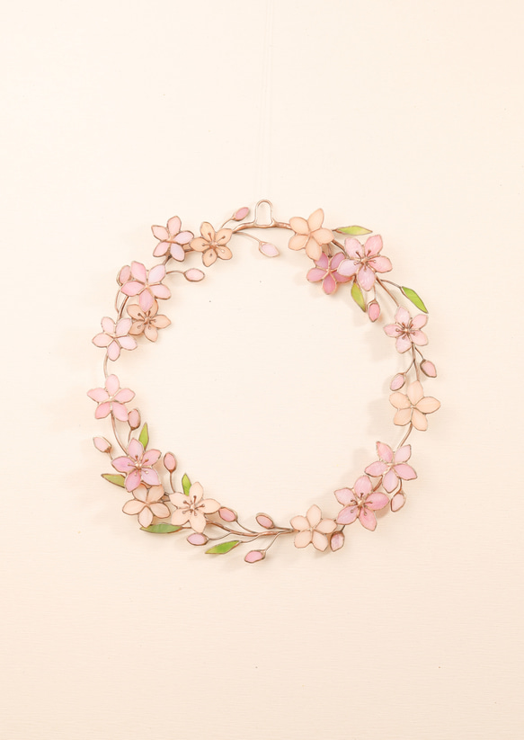 4月・桜 ＜12ヶ月のリース＞ ✣《 ステンドグラス 》 立体・オブジェ