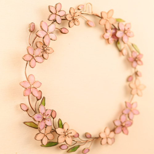4月・桜 ＜12ヶ月のリース＞ ✣《 ステンドグラス 》 立体・オブジェ