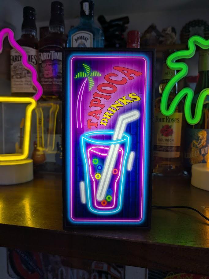 【Sサイズ オーダー無料】タピオカ ミルクティー ジュース ミニチュア ランプ 照明 看板 置物 雑貨 ライトBOX