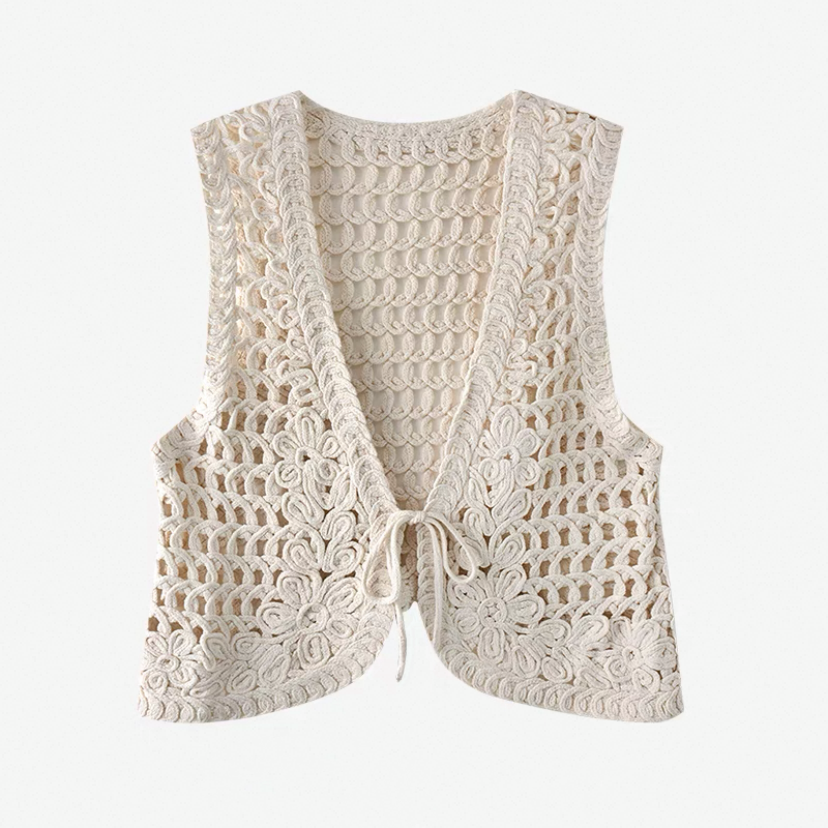 サマー* 透かし彫り* ニットベスト* 春秋*カ-ディガン* 前開き* 薄手*チョッキ*重ね着