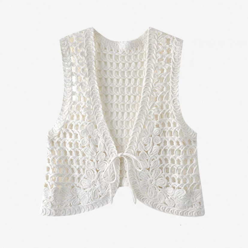サマー* 透かし彫り* ニットベスト* 春秋*カ-ディガン* 前開き* 薄手*チョッキ*重ね着