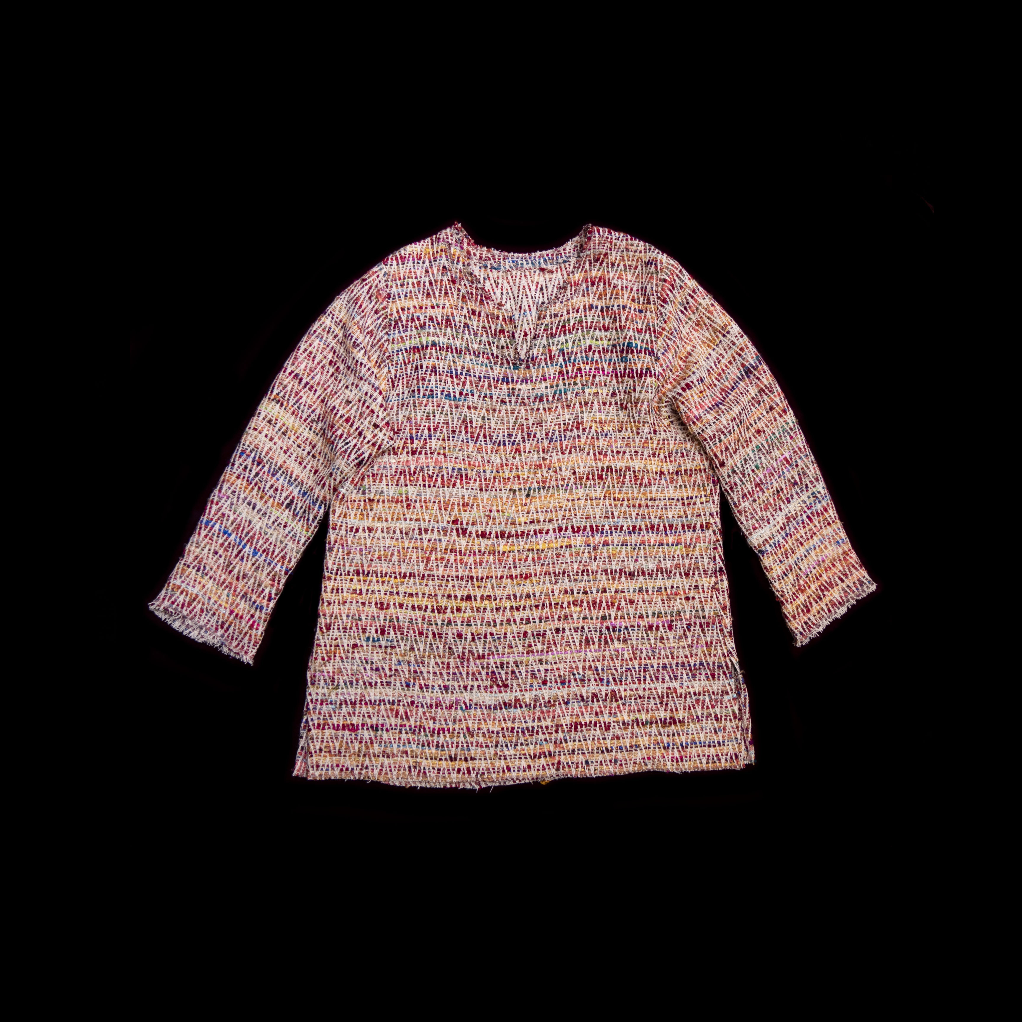 虹色、イタリア製デッドストック、アンティーク重厚、厚地シルク、ロウエッジ、オーバーサイズチュニックT-shirts XL