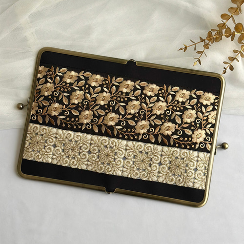 母子手帳ケース (Mサイズ用) コンパクト がま口 インド刺繍