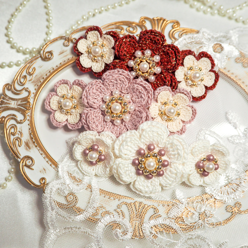 かぎ針編み エレガントなフラワーバレッタ(全6種類) バレッタ zagara