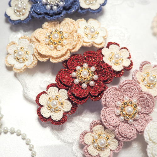 かぎ針編み エレガントなフラワーバレッタ(全6種類) バレッタ zagara