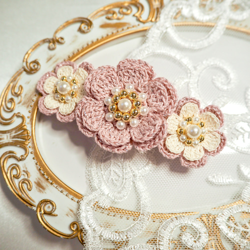 かぎ針編み エレガントなフラワーバレッタ(全6種類) バレッタ zagara