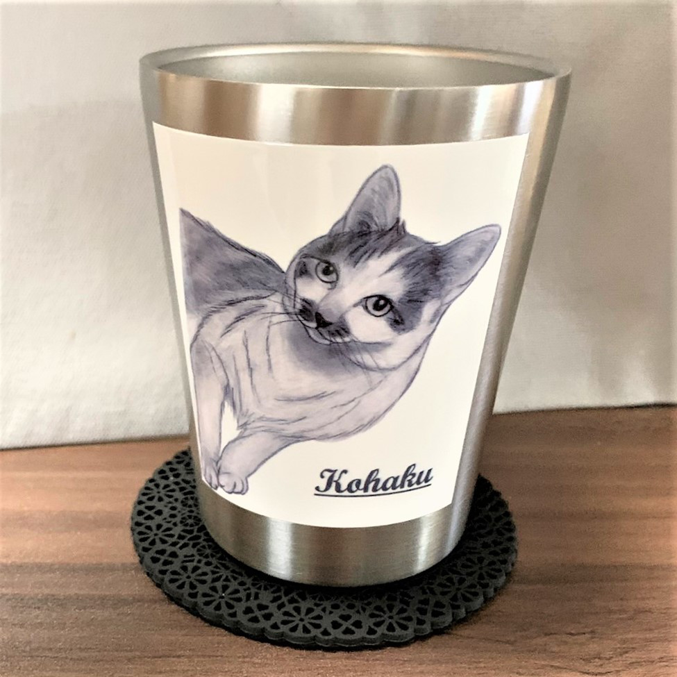 うちの子オーダーメイド　サーモタンブラー　鉛筆画オリジナル似顔絵