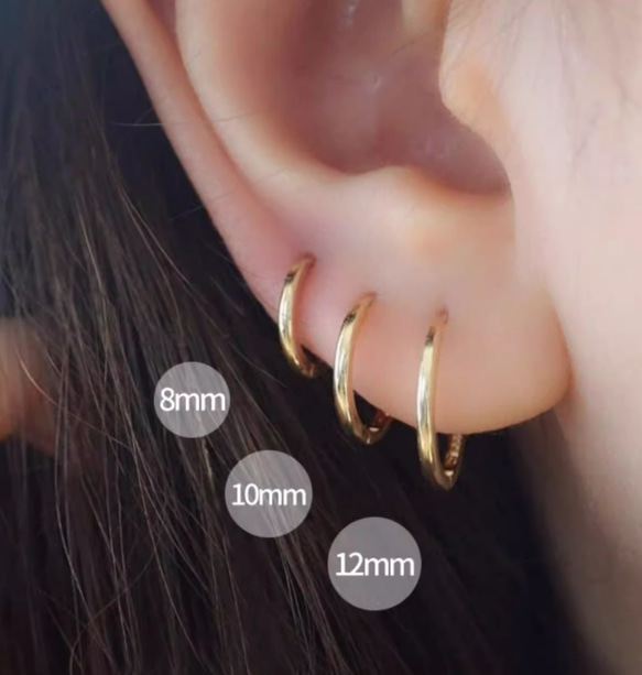 ★★18K★★（片耳）K18中折れフープピアス K18金フープピアス8㎜～15㎜K18YG＆K18WGつけっぱなしOK 6枚目の画像