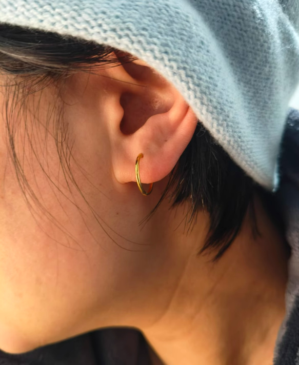★★18K★★（片耳）K18中折れフープピアス K18金フープピアス8㎜～15㎜K18YG＆K18WGつけっぱなしOK 2枚目の画像