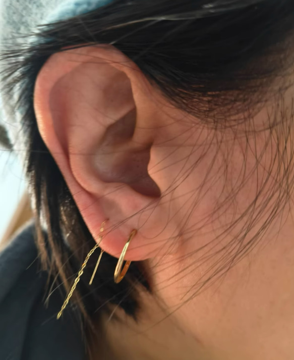 ★★18K★★（片耳）K18中折れフープピアス K18金フープピアス8㎜～15㎜K18YG＆K18WGつけっぱなしOK 3枚目の画像