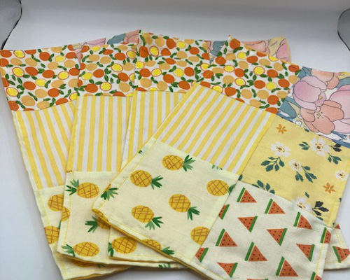 794]パッチワークランチマット イエロー 4枚セット カフェ