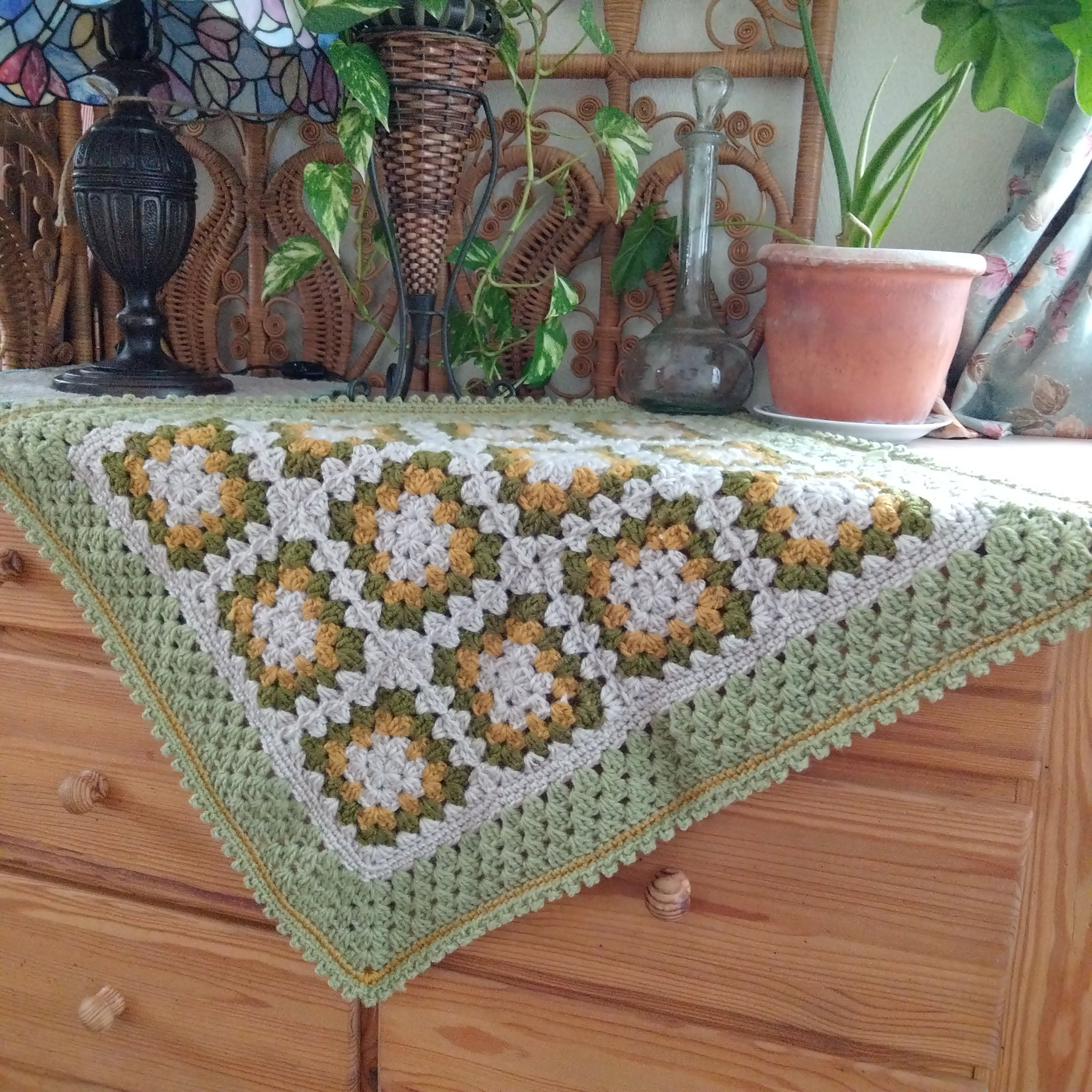 菜の花畑＃ミニブランケット＃ひざ掛け＃手編み＃モチーフ