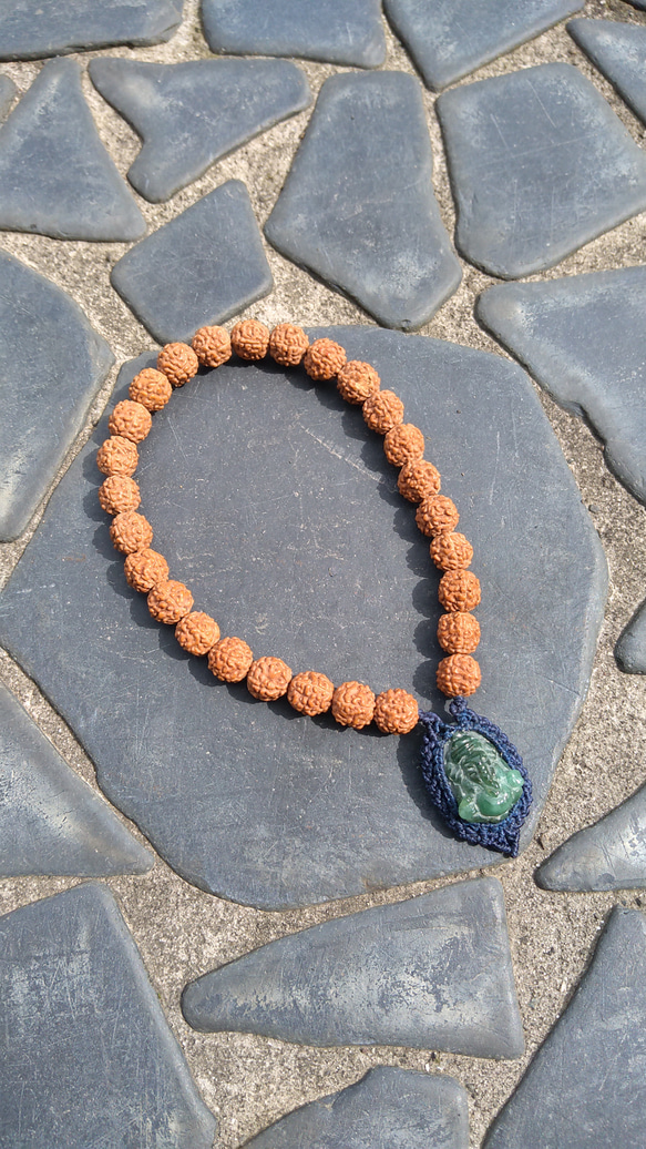 ガネーシャ翡翠の天然石数珠御守り[J-4] 其他飾品・配件 カトマンズ