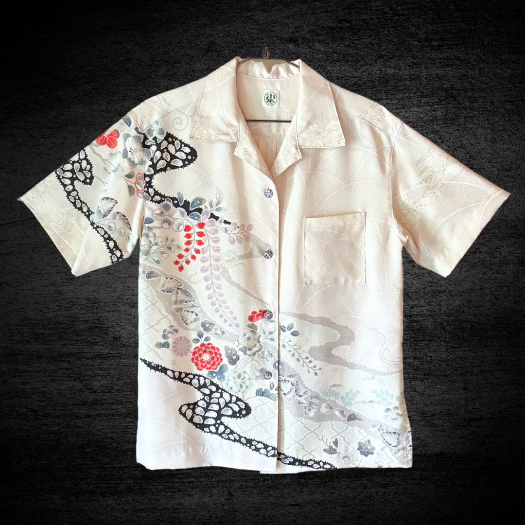 洗える着物のアロハシャツ【正絹】　辻ヶ花　メンズ Mサイズ