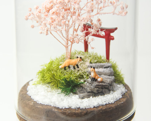 新生活のお祝いに】桜びより キツネ2匹[M／75φ]【春】 プリザーブド