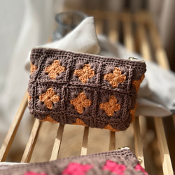 フラットポーチ 大きめポーチ かぎ針編み イエロー ポーチ 2244_knit