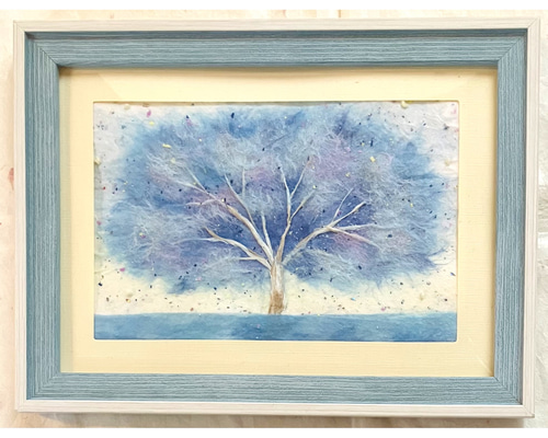 ちぎり絵】「映(はえる)」 ノウゼンカズラ ハンドメイド (P 保て