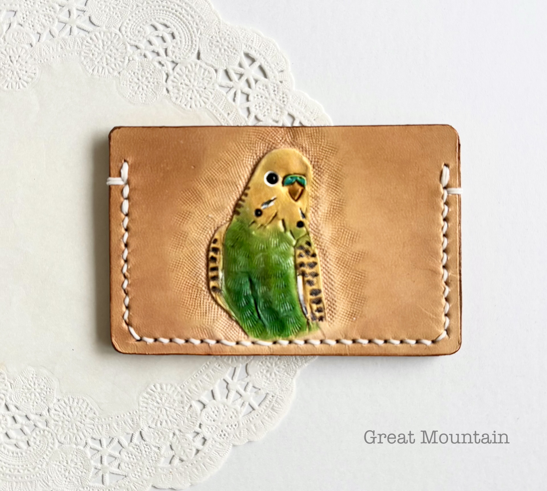 インコ　セキセイインコ　革製　パスケース　鳥　革 鳥グッズ レザー カードケース インコグッズ　ハンドメイド