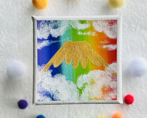 10cm】黄金の富士山 キャンバスアート カラフル アクリル絵の具