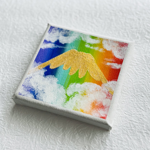 10cm】黄金の富士山 キャンバスアート カラフル アクリル絵の具