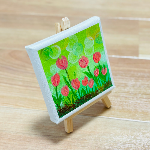 10cm】チューリップ キャンバスアート カラフル アクリル絵の具