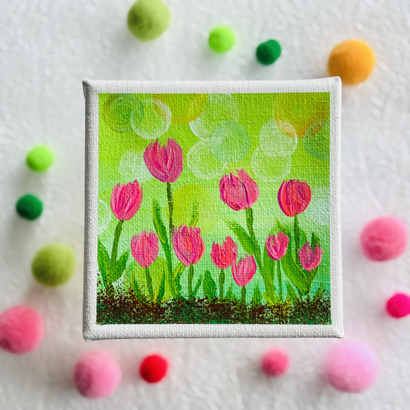 10cm】チューリップ キャンバスアート カラフル アクリル絵の具 ※運気