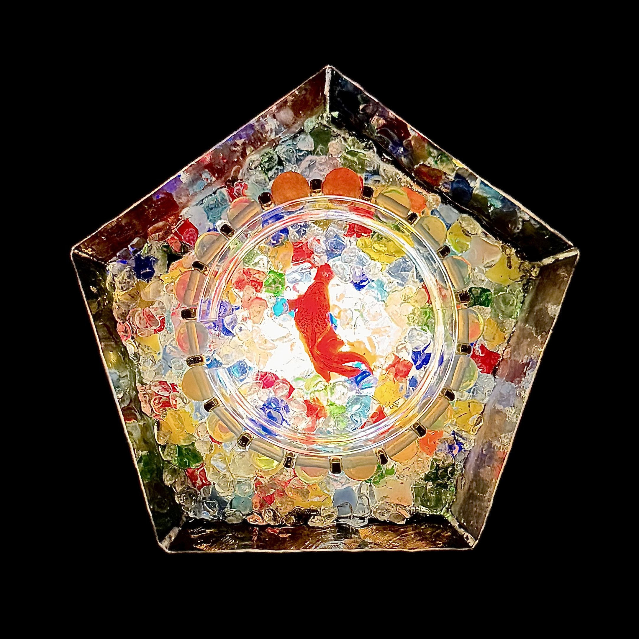 Lー1 自然石のブレスレット& ステンドグラスのイルミネーション皿