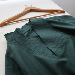 ⁑秋／最終ＳＡＬＥ　上質ギマ擬麻コットン　和装　重ね襟　Vネック シャツ チュニック ゆったり グリーン R43B 3枚目の画像